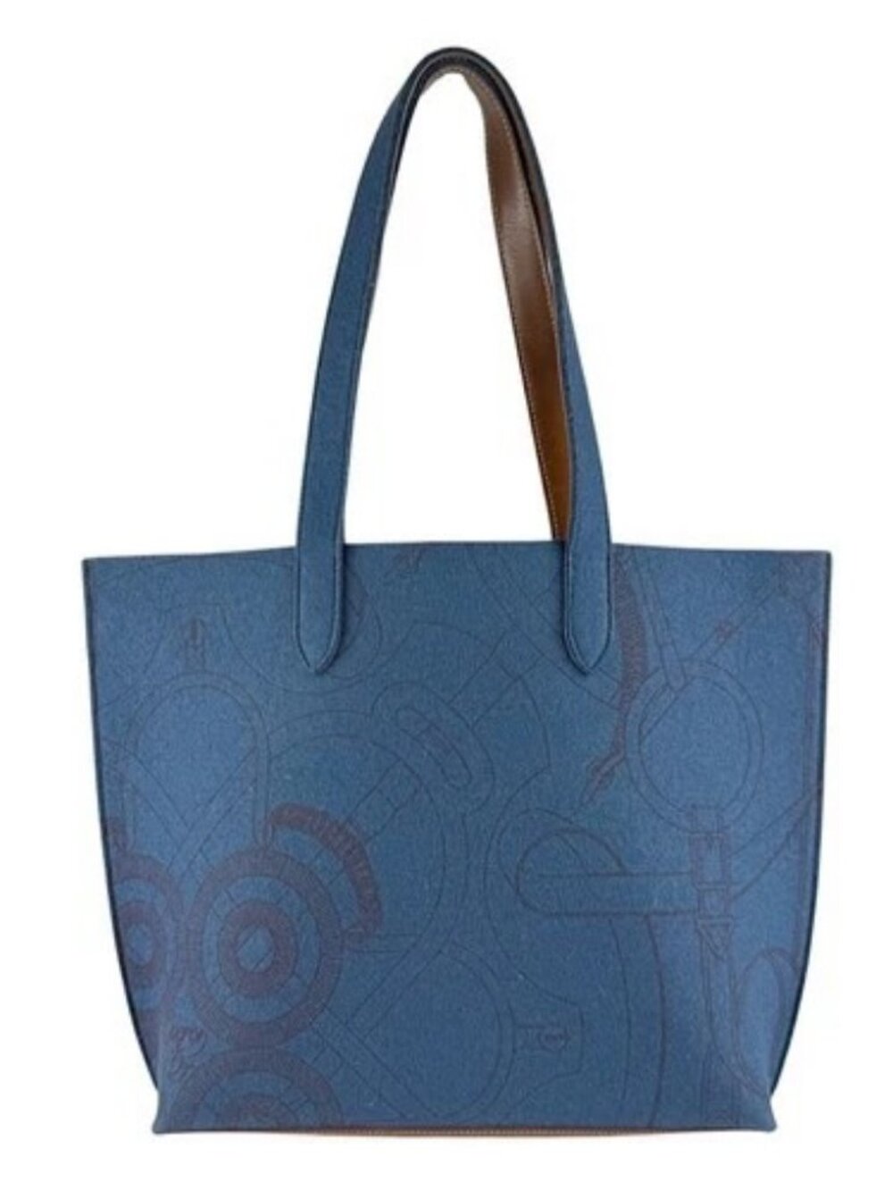 Auth HERMES Karimi MM Shoulder Bag Tote Bag Blue/Brown Felt/Leather - z9457